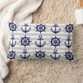 ネイビーブルーいかりボートホイールグレーストライプ航海の ランバークッション (ブランケット)