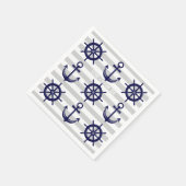 ネイビーブルーいかりボートホイールストライプの航海の紙 スタンダードカクテルナプキン (角)