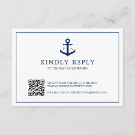 ネイビーブルーいかりモノグラムQRコー航海のド結婚s 出欠カード