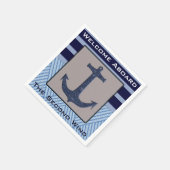 ネイビーブルーいかり付きボ航海のートストライプ スタンダードカクテルナプキン (角)