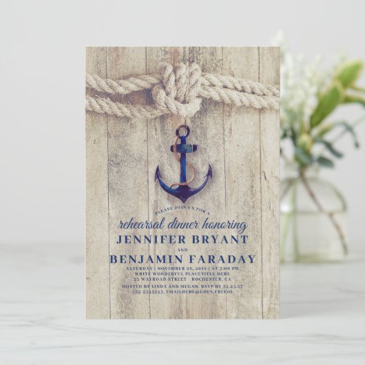 ネイビーブルーいかり素朴リハ航海のーサルディナー 招待状 (スタンド正面)