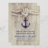 ネイビーブルーいかり素朴リハ航海のーサルディナー 招待状 (正面/裏面)