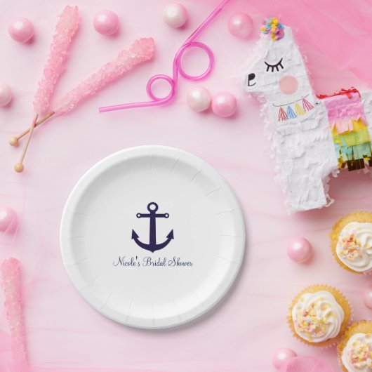 ネイビーブルーいかり航海のエレガントパーティープレート ペーパープレート (パーティー)