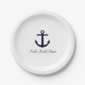 ネイビーブルーいかり航海のエレガントパーティープレート ペーパープレート (正面)