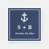ネイビーブルーいかり航海のビーチ結婚海 スタンダードカクテルナプキン (正面)