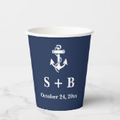 ネイビーブルーいかり航海のビーチ結婚海 紙コップ (正面)