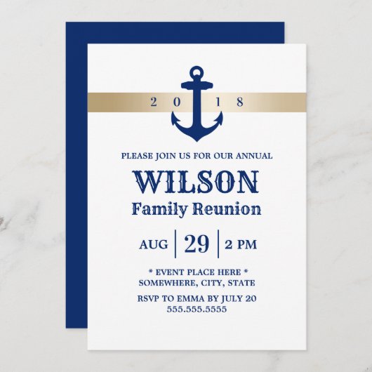 ネイビーブルーいかり航海のファミリー懇親会 招待状 (正面/裏面)