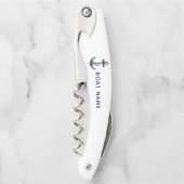 ネイビーブルーいかり航海のボートネームカスタム ソムリエナイフ (正面)