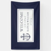 ネイビーブルーいかり航海の結婚ズ歓迎 横断幕 (縦)