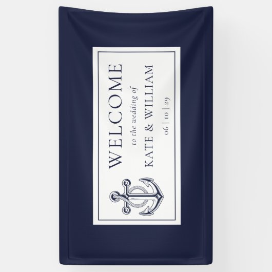 ネイビーブルーいかり航海の結婚ズ歓迎 横断幕 (縦)