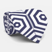 ネイビーブルーおよびホワイトジオメトリックヘキサゴンユニーク ネクタイ (ロール)