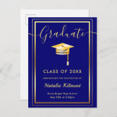 ネイビーブルーおよび金ゴールドモダン学士号 案内ポストカード (正面/裏面)