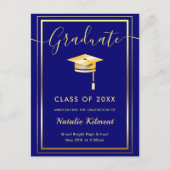 ネイビーブルーおよび金ゴールドモダン学士号 案内ポストカード (正面)