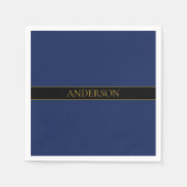 ネイビーブルーおよび金ゴールド名名氏またはビジネス スタンダードカクテルナプキン (正面)