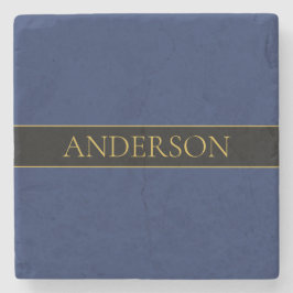 ネイビーブルーおよび金ゴールド名名氏またはビジネス ストーンコースター