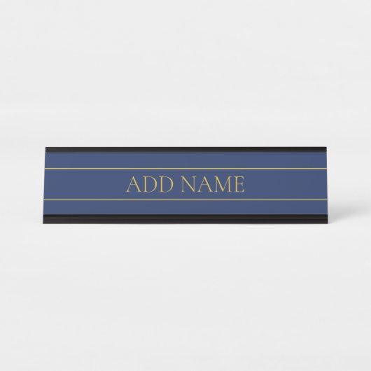 ネイビーブルーおよび金ゴールド名名氏またはビジネス デスクネームプレート (正面)