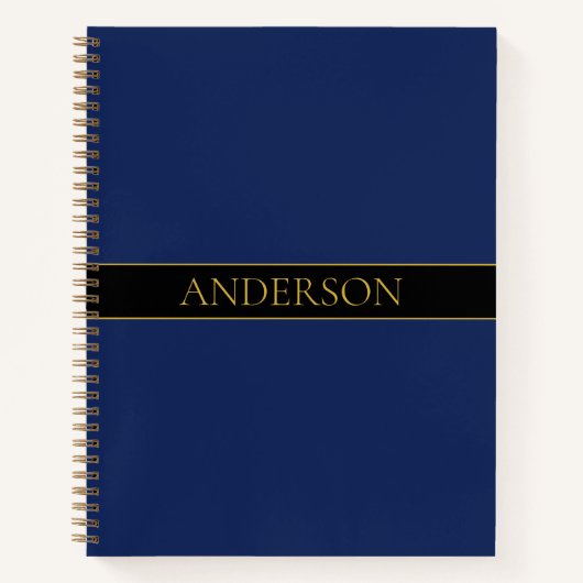 ネイビーブルーおよび金ゴールド名名氏またはビジネス ノートブック (正面)