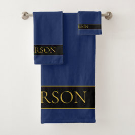 ネイビーブルーおよび金ゴールド名名氏またはビジネス バスタオルセット