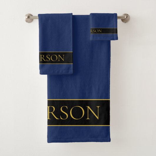 ネイビーブルーおよび金ゴールド名名氏またはビジネス バスタオルセット (インサイチュ)
