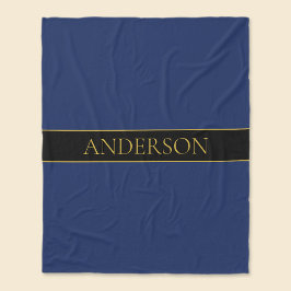 ネイビーブルーおよび金ゴールド名名氏またはビジネス フリースブランケット