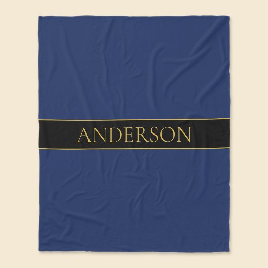 ネイビーブルーおよび金ゴールド名名氏またはビジネス フリースブランケット