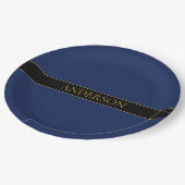 ネイビーブルーおよび金ゴールド名名氏またはビジネス ペーパープレート (アングル)