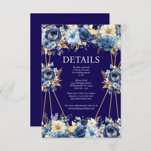 ネイビーブルーおよび金ゴールド詳細エンクロージャカード エンクロージャーカード (正面/裏面)