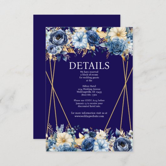 ネイビーブルーおよび金ゴールド詳細エンクロージャカード エンクロージャーカード (正面/裏面)