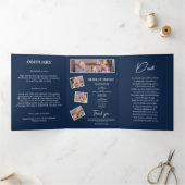 ネイビーブルーお祝いの写真葬式 三つ折りプログラム (内部)