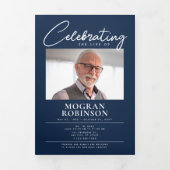 ネイビーブルーお祝いの写真葬式 三つ折りプログラム (カバー)