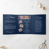 ネイビーブルーお祝いの写真葬式 三つ折りプログラム (内部)