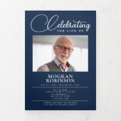 ネイビーブルーお祝いの写真葬式 三つ折りプログラム (カバー)