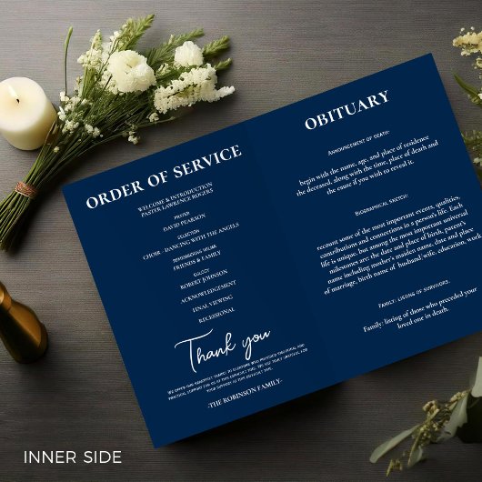 ネイビーブルーお祝い生涯写真葬儀プログラム チラシ