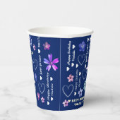 ネイビーブルーかわいいガーリーフローラ名ハッピーバースデー 紙コップ (右)