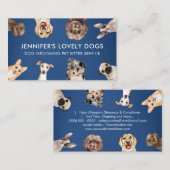 ネイビーブルーかわいい小さなサイズの犬ペットシッター 名刺 (正面/裏面)