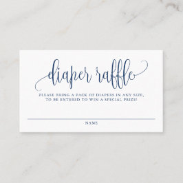 ネイビーブルーかわいらしスクリプトベビーシャワーおむつラッフル 名刺