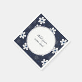 ネイビーブルーかわいらしフローラカスタム文字 スタンダードカクテルナプキン (角)