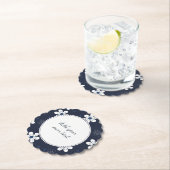 ネイビーブルーかわいらしフローラカスタム文字 ペーパーコースター (インサイチュ)