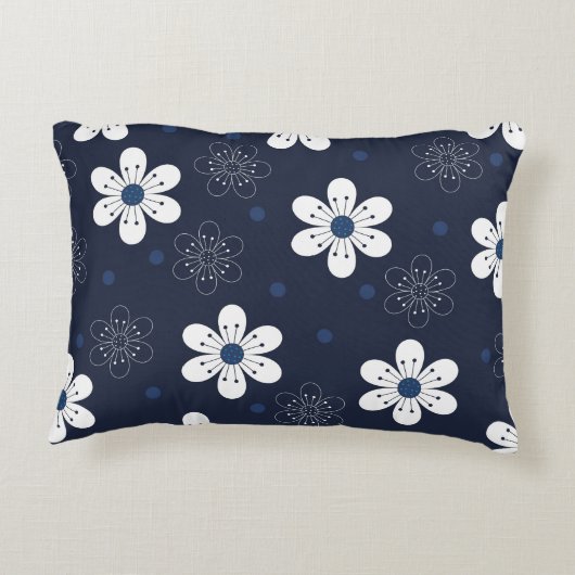 ネイビーブルーかわいらしフローラパーソナライズされた アクセントクッション (裏面)