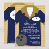 ネイビーブルーがチームの誕生日ボーリングパーティーに参加 招待状 (正面/裏面)