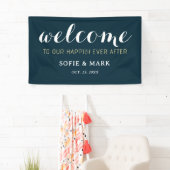 ネイビーブルーが歓迎の結婚後ずっと幸せに 横断幕 (インサイチュ)