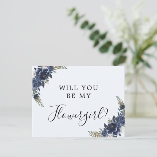 ネイビーブルーが私のフラワーガールカード セーブザデート (スタンド正面)