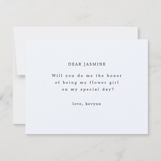 ネイビーブルーが私のフラワーガールカード セーブザデート (裏面)