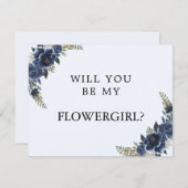 ネイビーブルーが花ガールカードになる セーブザデート (正面/裏面)