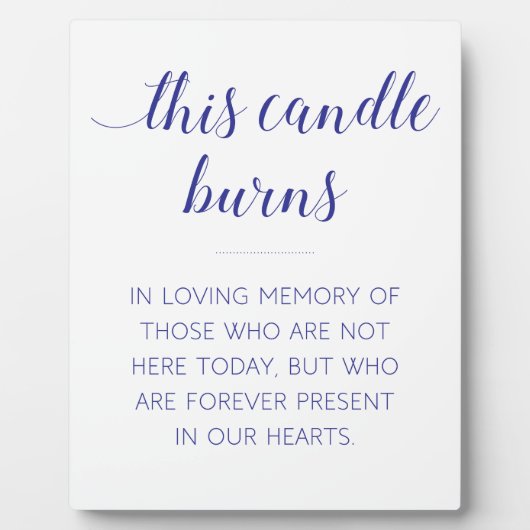 ネイビーブルーこのロウソクは愛情のこもった記憶のサインで燃える フォトプラーク (正面)