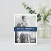 ネイビーブルーその後と今フォトコラージュ卒業 案内ポストカード (スタンド正面)