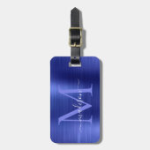 ネイビーブルーつや消しメタルスクリプガーリートモノグラムかわいい ラゲッジタグ (正面縦)