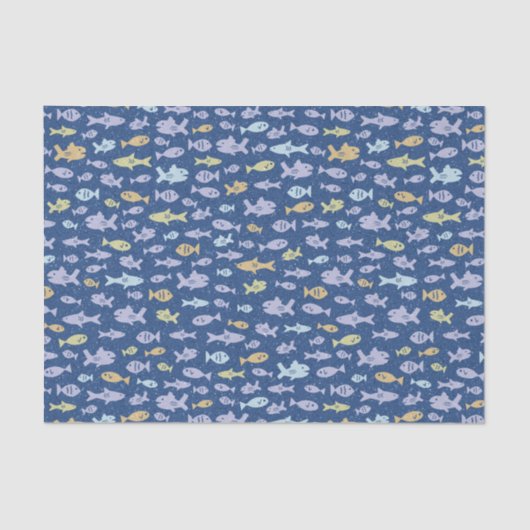 ネイビーブルーで泳ぐ航海のかわいい魚の姿 薄葉紙 (正面)