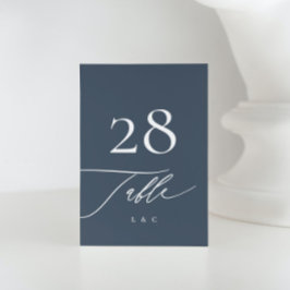 ネイビーブルーで白 |書道モダン結婚の テーブルナンバー