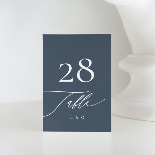 ネイビーブルーで白 |書道モダン結婚の テーブルナンバー